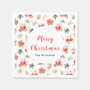 Kerst warm drank en rode poinsettia's servet