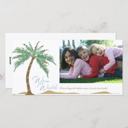Kerst Warm Wishes, Palm Tree Beach Feestdagenkaart (Voorkant / Achterkant)