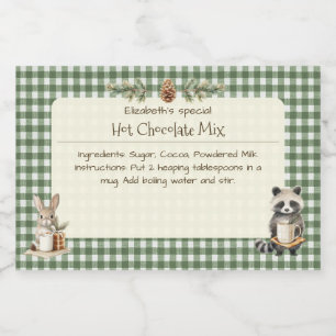 Kerst warme cacaomix kleine dieren geruit voedselcontainer etiket
