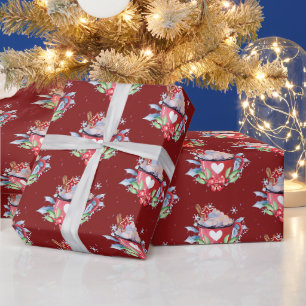 Kerst warme chocolademelk op rood cadeaupapier