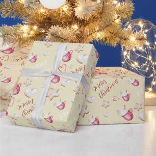 Kerst warme chocomel en koekjes waterverf cadeaupapier