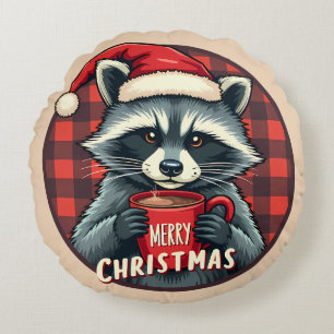 Kerst Wasbeer Cacaocheer Rond Kussen