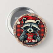 Kerst Wasbeer Cacaocheer Ronde Button 7,6 Cm (Voorkant /achterkant)