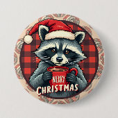 Kerst Wasbeer Cacaocheer Ronde Button 7,6 Cm (Voorkant)