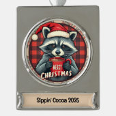 Kerst Wasbeer Cacaocheer Verzilverd Banner Ornament (Voorkant)