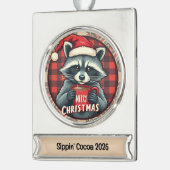 Kerst Wasbeer Cacaocheer Verzilverd Banner Ornament (Links)