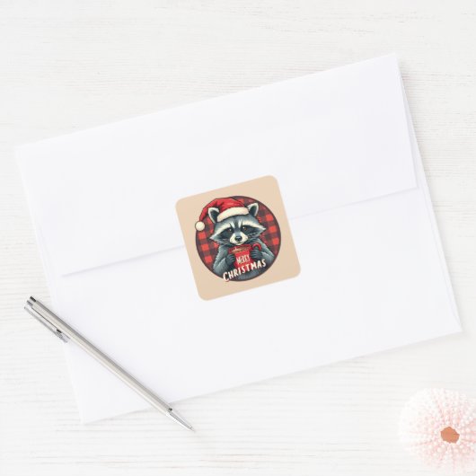 Kerst Wasbeer Cacaocheer Vierkante Sticker (Envelop)
