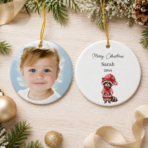 Kerst Wasbeer Foto Waterverf Naam Meisje Keramisch Ornament