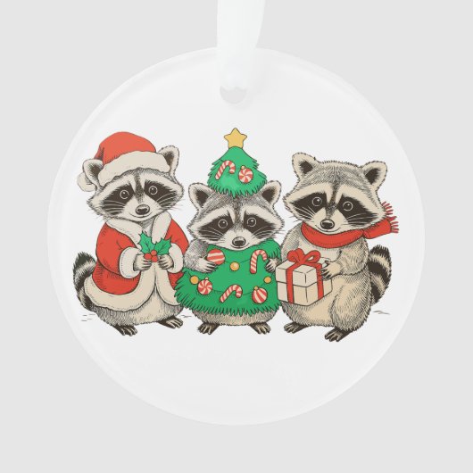 Kerst Wasbeer Kerstman Hoed Boom Kerstverlichting Ornament (voorkant)