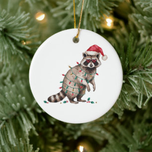 Kerst Wasbeer Kerstman Hoed Lichten Hart Bril Keramisch Ornament