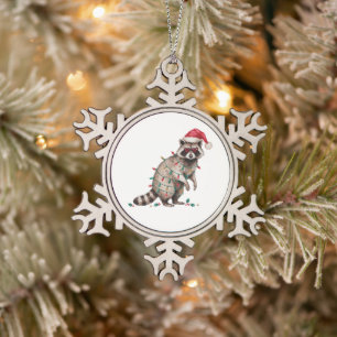 Kerst Wasbeer Kerstman Hoed Lichten Hart Bril Tin Sneeuwvlok Ornament