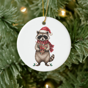 Kerst Wasbeer Kunstenaar Santa Hoed Verfkwasten Keramisch Ornament