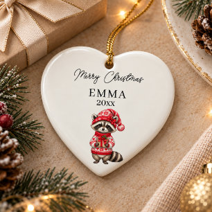 Kerst Wasbeer Meisje Waterverf Naam Hart Keramisch Ornament