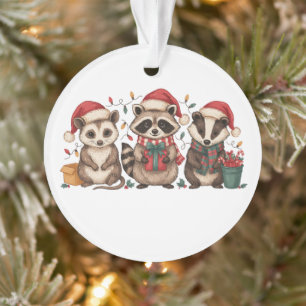 Kerst Wasbeer Opossum Panda Kerstman Hoed Xmas Ornament