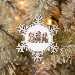 Kerst Wasbeer Opossum Panda Kerstman Hoed Xmas Tin Sneeuwvlok Ornament