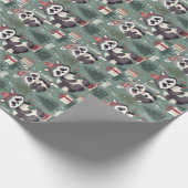 Kerst wasbeer patroon cadeaupapier (Hoek)