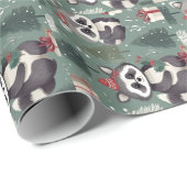 Kerst wasbeer patroon cadeaupapier (Rol Hoek)