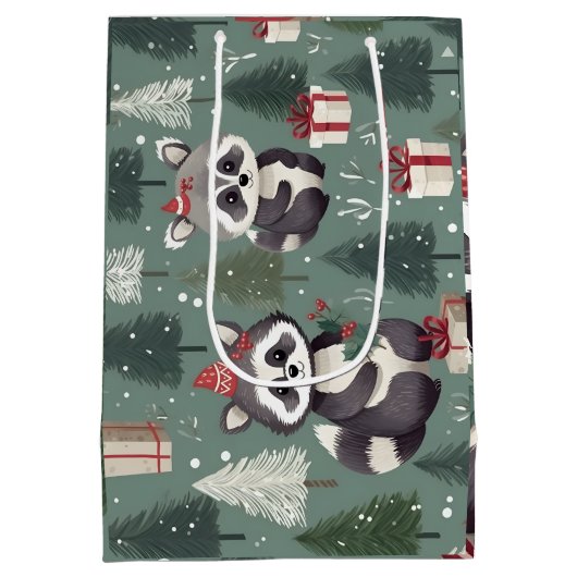 Kerst wasbeer patroon medium cadeauzakje (Achterkant)