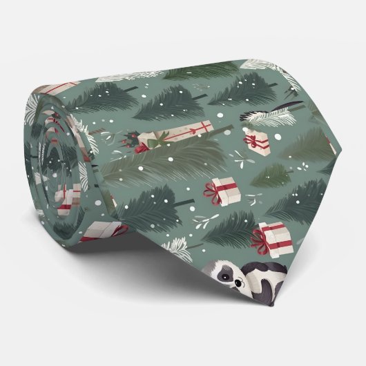 Kerst wasbeer patroon stropdas (Opgerold)