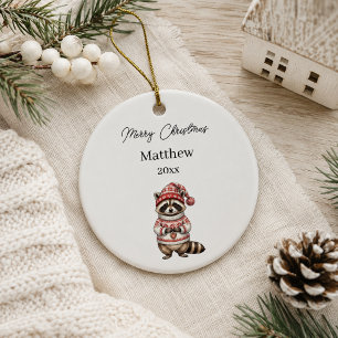 Kerst Wasbeer Watercolor Naam Keramisch Ornament