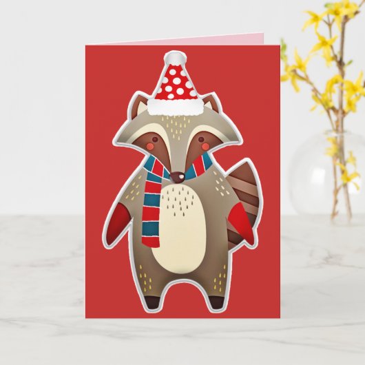 kerst wasbeer wenskaart kaart (Gele Bloem)