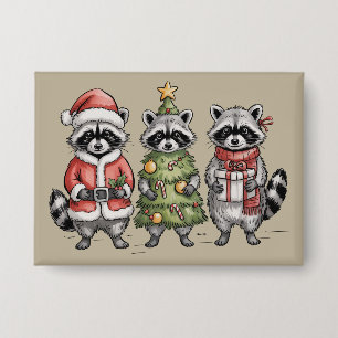 Kerst Wasberen Bos Trio Kerstman Boom Dier Button