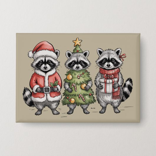 Kerst Wasberen Bos Trio Kerstman Boom Dier Button (Voorkant)