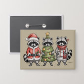Kerst Wasberen Bos Trio Kerstman Boom Dier Button (Voorkant / Achterkant)