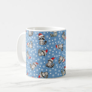 Kerst Wasberen & Sneeuwvlokken op Blauw Koffiemok