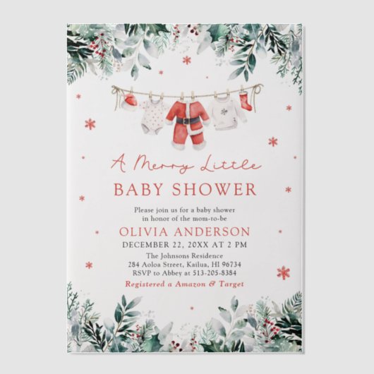 Kerst waslijn een vrolijk klein Baby shower Vellum Uitnodigingen (Voorkant)