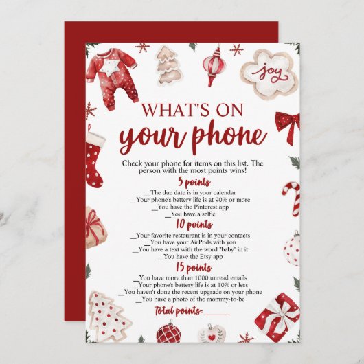Kerst Wat is er op uw telefoon Baby shower spel Kaart (Voorkant / Achterkant)