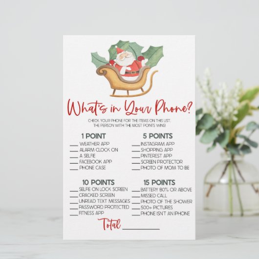 Kerst Wat zit er in je telefoon Baby shower spel Briefpapier (Staand voorkant)