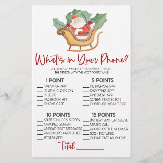 Kerst Wat zit er in je telefoon Baby shower spel Briefpapier (Voorkant)