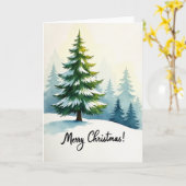 Kerst Watercolor Besneeuwde Boom Kaart (Gele Bloem)