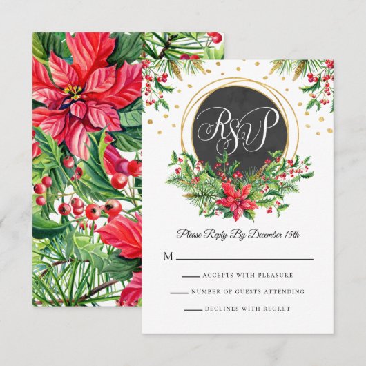 Kerst Watercolor Bloemen RSVP Kaart (Voorkant / Achterkant)