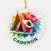 Kerst Watercolor Camping Aangepaste Naam Keramisch Ornament (Voorkant)