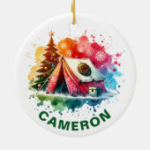 Kerst Watercolor Camping Aangepaste Naam Keramisch Ornament (Achterkant)