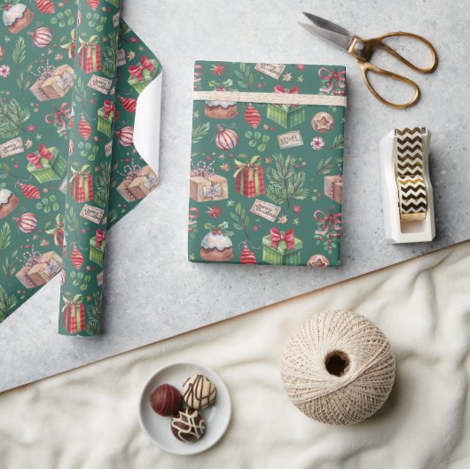 Kerst Watercolor Decoratie Patroon Vakantie Cadeaupapier (Crafts)