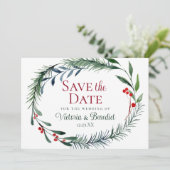 Kerst Watercolor Dennentakken Save the Date Kaart (Staand voorkant)