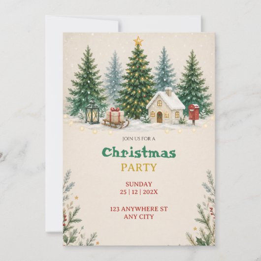 Kerst Watercolor Feest Uitnodiging (Voorkant)
