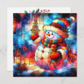 Kerst Watercolor Gebrandschilderde Wenskaart Feestdagenkaart (Voorkant / Achterkant)