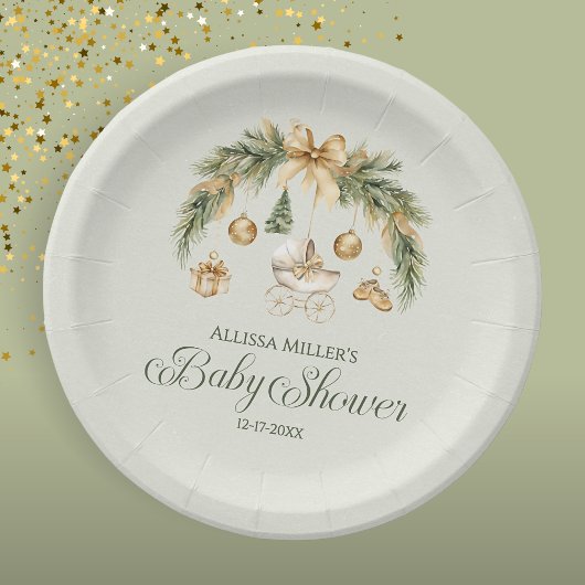 Kerst Watercolor Groene Winter Baby Shower Papieren Bordje