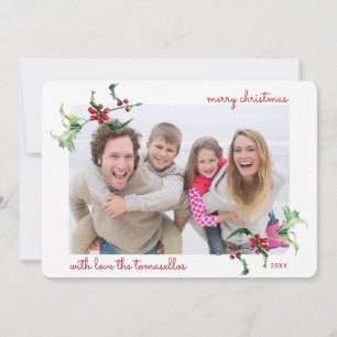 Kerst Watercolor Hulst Bessen Script Foto Feestdagenkaart