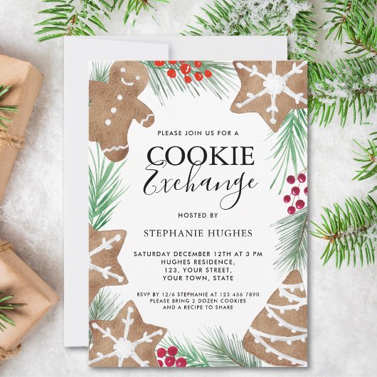 Kerst Watercolor Kerstkoek Uitwisseling Feest Kaart