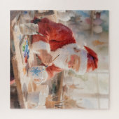 Kerst Watercolor Kerstman Workshop Foto Legpuzzel (Horizontaal)
