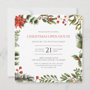 Kerst Watercolor Open House Vakantie Kaart