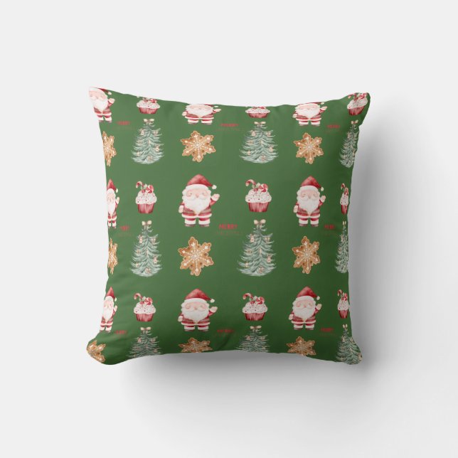 Kerst Watercolor Patroon Worp Kussen (Voorkant)