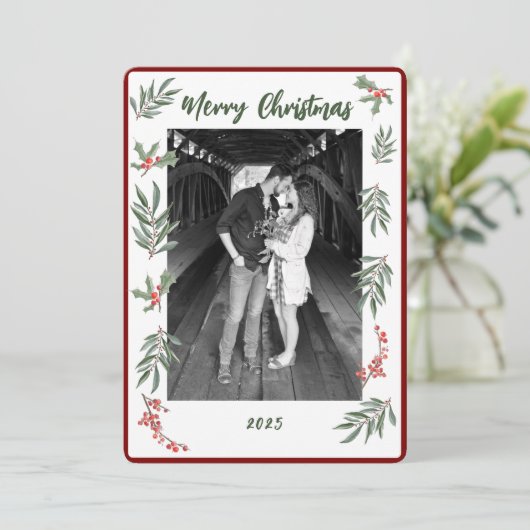 Kerst Watercolor Platte Vakantietkaart Feestdagenkaart (Staand voorkant)