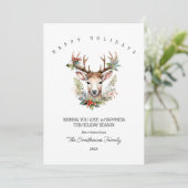 Kerst Watercolor Rendier Platte Kerstkaart (Staand voorkant)