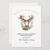 Kerst Watercolor Rendier Platte Kerstkaart (Voorkant / Achterkant)